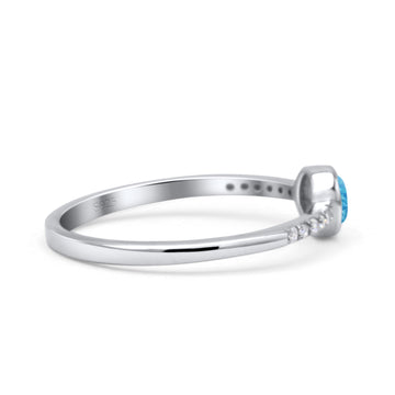 Round Statement Fashion Petite Dainty Thumb Ring Lab Created Blue Opal Solid 925 Sterling Silver